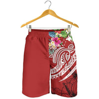 Papua New Guinea Polynesian Men's Shorts - Summer Plumeria (Red) - Polynesian Pride