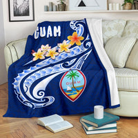 Guam Premium Blanket - Guam Seal Polynesian Patterns Plumeria (Blue) - Polynesian Pride