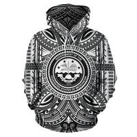 Federated States of Micronesia ll Over Hoodie Federated States of Micronesia Coat of rms Polynesian White Black Unisex Black - Polynesian Pride