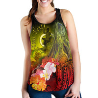Vanuatu Custom Personalised Woman's Racerback Tank Top - Humpback Whale with Tropical Flowers (Yellow) - Polynesian Pride