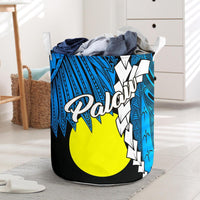 Palau Polynesian Laundry Basket - Tribal Wave Tattoo Blue Flag Style - Polynesian Pride