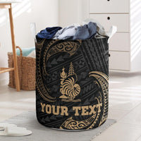 New Caledonia Polynesian Custom Personalised Laundry Basket - Gold Tribal Wave One Style One Size Black - Polynesian Pride