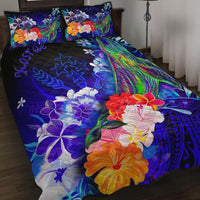 Kosrae Quilt Bed Set - Humpback Whale with Tropical Flowers (Blue) Blue - Polynesian Pride