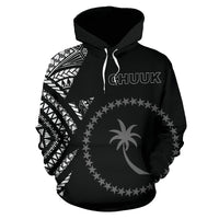 Chuuk Pattern All Over Hoodie Black Style FSM - Polynesian Pride