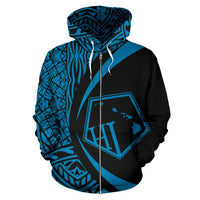 Hawaii Polynesian Zip up Hoodie Tribal Blue Color Circle Style - Polynesian Pride