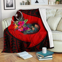 Chuuk Premium Blanket - Polynesian Hook And Hibiscus (Red) - Polynesian Pride