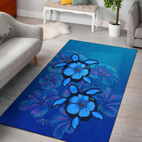 Turtle Hibiscus Ocean Area Rug AH Black - Polynesian Pride