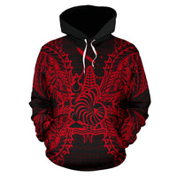 New Caledonia Polynesian ll Over Hoodie Map Red - Polynesian Pride