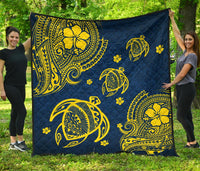 Hawaii Turtle Polynesian Premium Quilt - Kala Style Blue - Polynesian Pride