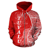 Tuvalu Polynesian Zip up Hoodie Coconut Tree Red and White - Polynesian Pride