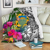 Tuvalu Custom Personalised Premium Blanket White - Turtle Plumeria Banana Leaf - Polynesian Pride