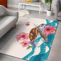 Turtle Hibiscus On Wale Area Rug AH A0 Black - Polynesian Pride