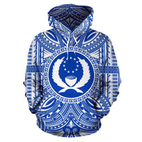 Pohnpei ll Over Hoodie Pohnpei Coat of rms Polynesian Flag Color Unisex Blue - Polynesian Pride