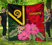 Vanuatu Premium Quilt - Vanuatu Flag with Hibiscus - Polynesian Pride