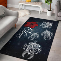 Hawaii Ohana Turtle Hibiscus Galaxy Rug Black - Polynesian Pride