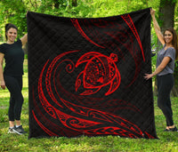 Hawaii Turtle Premium Quilt - Red - Frida Style Black - Polynesian Pride