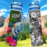 Federated States of Micronesia Hydro Tracking Bottle - Turtle Plumeria Banana Leaf Hydro Tracking Bottle 32oz Large Black - Polynesian Pride