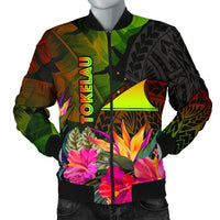 Tokelau Polynesian Men's Bomber Jacket - Hibiscus and Banana Leaves Reggae - Polynesian Pride