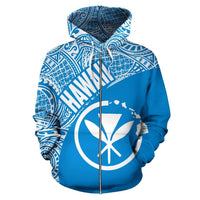 Hawai Zip up Hoodie Hawaii Kanaka Maoli Polynesian Tattoo Blue Version - Polynesian Pride