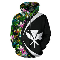 Kanaka Animals and Tropical Flowers Zipper Hoodie Circle Style - Polynesian Pride