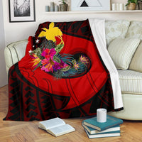 Papua New Guinea Premium Blanket - Polynesian Hook And Hibiscus (Red) - Polynesian Pride