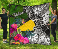 Tokelau Premium Quilt - Turtle Plumeria Banana Leaf Black - Polynesian Pride