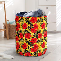 Tropical Flowers And Palm Leaves Hawaii Laundry Basket Laundry Basket One Size Black - Polynesian Pride