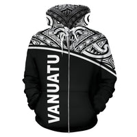 Vanuatu Polynesian Zip up Hoodie Black Curve - Polynesian Pride