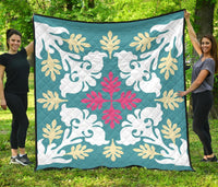 Hawaiian Leaves Tropical Pattern Premium Quilt - Pastel And White - Argu Style - AH Pastel - Polynesian Pride