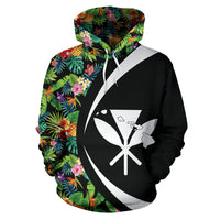 Kanaka Tropical Leaves and Plumeria Hoodie Circle Style - Polynesian Pride