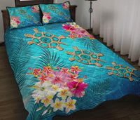 Hawaii Turtle Ocean Tropical Flowers Quilt Bed Set - Siri Style - AH - Polynesian Pride