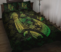 Hawaiian Map Palm Trees Fish Hook Polynesian Quilt Bedding Set Colorful Green - Polynesian Pride