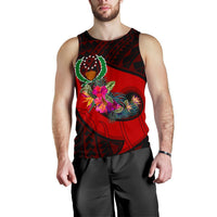 Pohnpei Men's Tank Top - Polynesian Hook And Hibiscus (Red) - Polynesian Pride