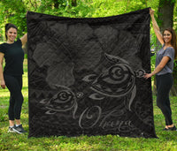 Hawaii Turtle Ohana Hibiscus Poly Premium Quilt Gray Gray - Polynesian Pride