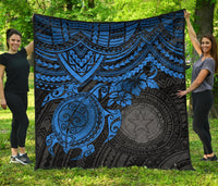 Northern Mariana Islands Polynesian Premium Quilt - Northern Mariana Islands Seal & Blue Turtle Hibiscus BLUE - Polynesian Pride
