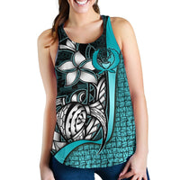 Pohnpei Micronesia Women's Racerback Tank Turquoise - Turtle With Hook - Polynesian Pride