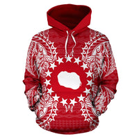 Cook Islands Polynesian ll Over Hoodie Map Red White - Polynesian Pride