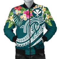 Polynesian Hawaii Kanaka Maoli Men's Bomber Jacket - Summer Plumeria Blue - Polynesian Pride