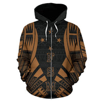 Federated States of Micronesia All Over Zip up Hoodie Brown Tattoo Style - Polynesian Pride