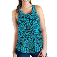 Polynesian Kakau Turtle Blue Women's Racerback Tank Top Blue - Polynesian Pride