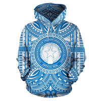Northern Mariana Islands ll Over Hoodie Northern Mariana Islands Coat of rms Polynesian Flag Color Unisex Blue - Polynesian Pride