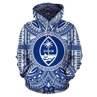 Guam ll Over Hoodie Guam Coat of rms Polynesian Flag Color Unisex Blue - Polynesian Pride