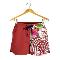 Tahiti Polynesian Women's Short - Summer Plumeria (Red) - Polynesian Pride