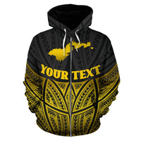 American Samoa Polynesian Custom Zip up Hoodie Gold Pride Map and Seal - Polynesian Pride