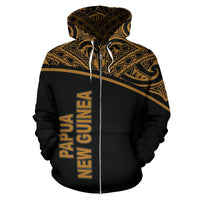 Papua New Guinea Polynesian All Over Zip up Hoodie Gold Curve - Polynesian Pride