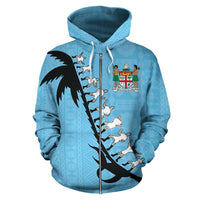 Fiji Cibi Zip up Hoodie Fiji Coat of Arms Blue - Polynesian Pride