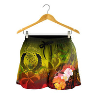 Pohnpei Women's Shorts - Humpback Whale with Tropical Flowers (Yellow) - Polynesian Pride