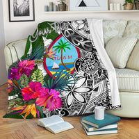 Guam Custom Personalised Premium Blanket White - Turtle Plumeria Banana Leaf - Polynesian Pride