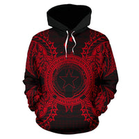Northern Mariana Islands Polynesian ll Over Hoodie Map Red - Polynesian Pride