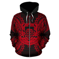 Tuvalu Polynesian All Over Zip up Hoodie Map Red - Polynesian Pride